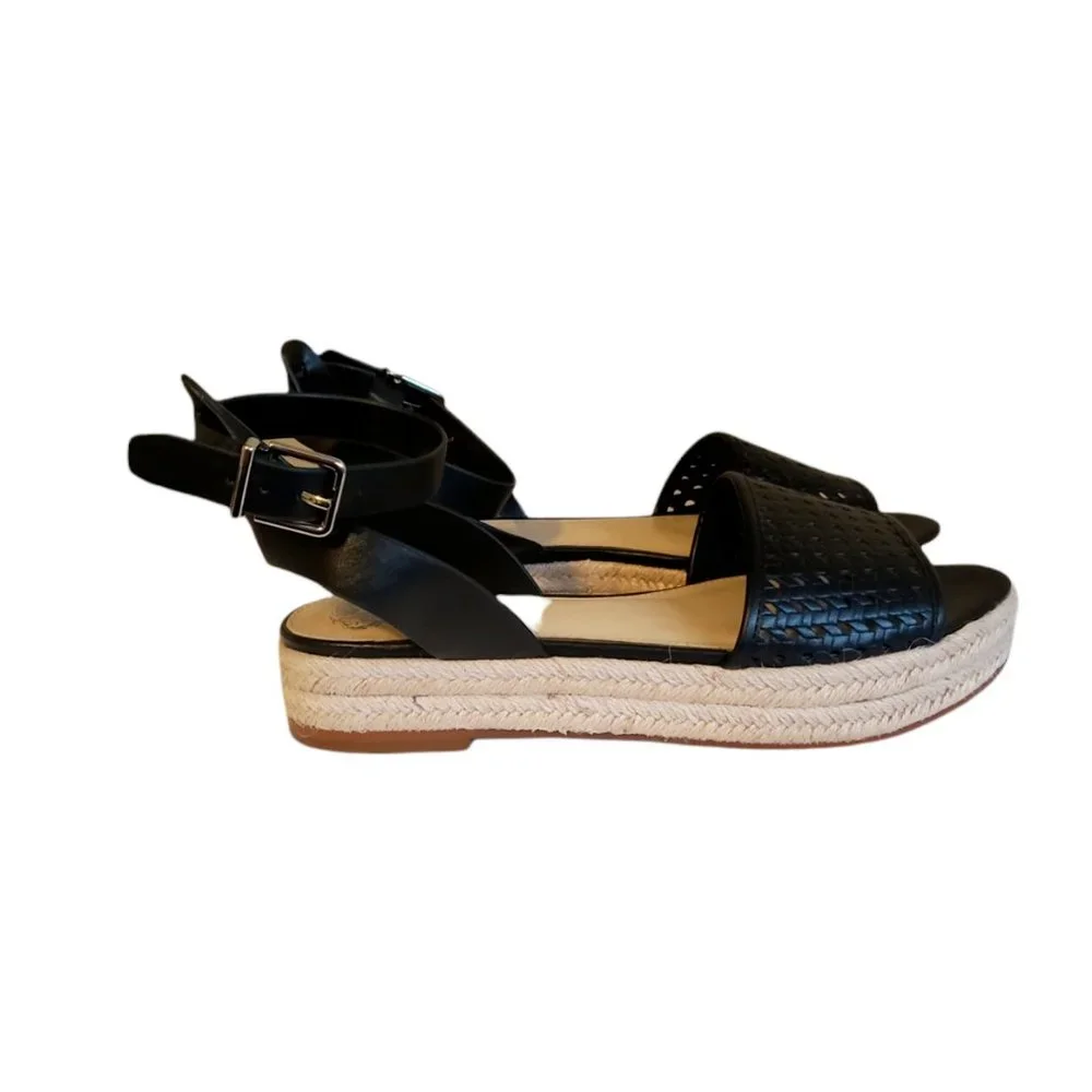 Vince Camuto Kovya Espadrille Strappy Black Leather Sandals Women's Size 10 M